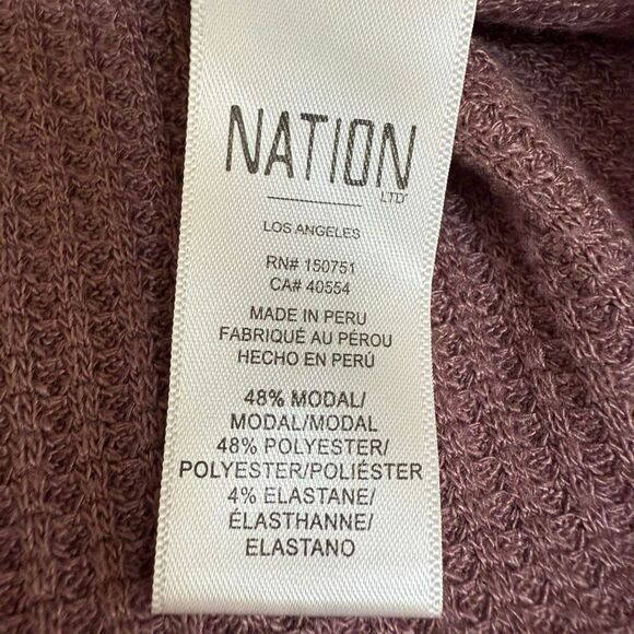Nation LTD Alanna long-sleeve waffle knit midi dress mauve color side buttons M - Picture 7 of 7
